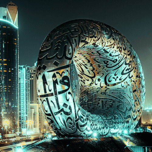 Dubai Museum of the Future at night – Dubai tour packages by NowShe Tours